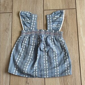 Blue Floral Embroidered Smocked Tank Top, size 2T